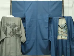 平和屋着物●極上　男性　紬　アンサンブル・長襦袢セット　色無地　鉄御納戸色　逸品　CZAA4472s6