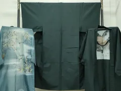 平和屋着物●極上　男性　紬　アンサンブル・長襦袢セット　色無地　黒緑色　逸品　CZAA4473s6