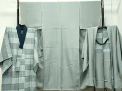 平和屋着物●極上　男性　紬　アンサンブル・長襦袢セット　色無地　青白橡色　逸品　未使用　CZAA4474s6