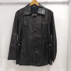 ks48◆ カーコート  vintage  (LL) レザージャケット メンズ ブラック サイドベルト付き ボタン留め PermaStone