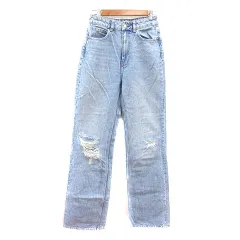 ザラ ZARA デニムパンツ ジーンズ ストレート ダメージ加工 36 S 青 ブルー /MN