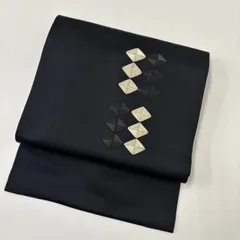 名古屋帯 正絹 菱形繋ぎ 金駒刺繍の上品な加工 九寸 着物 MA-2847