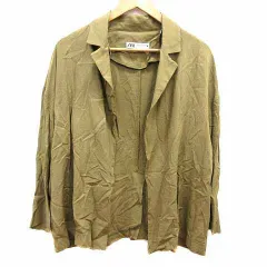 ザラ ZARA テーラードジャケット 前開き 麻混 リネン混 XS 緑 カーキ /YK