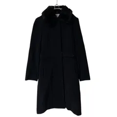 ZK15【美品】22 OCTOBRE ヴァンドゥーオクトーブル ファー付ロングコート ジップアップ カシミヤ混 ブラック サイズ36