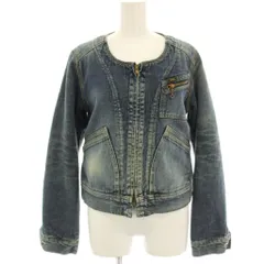 リー LEE デニムジャケット ノーカラージャケット ブルゾン ジップアップ USED加工 ウール混 38 青 ブルー /HN