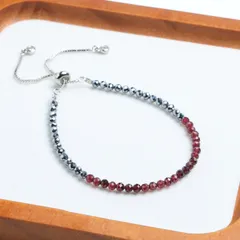 高純度テラヘルツ（3mm）・天然石ガーネット(3mm)　ブレスレット　スライド式アジャスター付き　オリジナルデザイン　｜華奢・重ね付けにおすすめ アクセサリー　ジュエリー　大人気　キラキラ