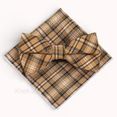 【蝶ネクタイ チーフ カフス 3点セット イエロー】 結婚式 新郎メンズ フォーマル  チェック柄  マスタードイエロー 人気 くすみカラー 前撮り 二次会 成人式 卒業式 タキシード スーツ ブラウン チャコールグレー ブラック ネイビー おすすめ