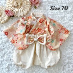 七五三 3歳 着物＆被布エプロンセット 和柄ピンク×生成り ハンドメイド