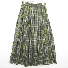 アースミュージック&エコロジー EARTH MUSIC & ECOLOGY プリーツ ロング スカート レーヨン S カーキ チェック kz13915