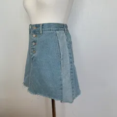 ウエスト後ろゴム バイカラー ライトブルー デニムスカート
