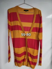ボーダー柄 バイカラー 長袖 カーディガン 55-80