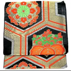 ［5128］袋帯 桐花亀甲文様 金銀糸 六通 正絹 着物 フォーマル 黒