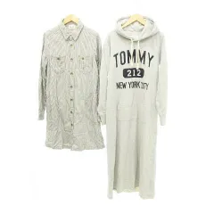 トミー TOMMY 他 2点セット ワンピース ストライプ ロゴ パーカー スウェット グレー インディゴ MMT
