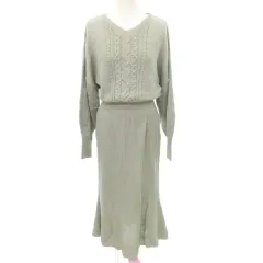 アズールバイマウジー AZUL by moussy ニット ワンピース ロング 長袖 無地 Vネック 厚手 Mサイズ グレー