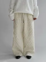 マニーク ヘリ フラワー パータン リボン ワイド パンツ