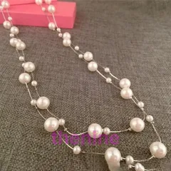 ネックレス レディース コットンパール ロング ２連 結婚式 パーティー 入学式 卒業式 母の日