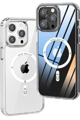 ★ONES iPhone 14 Pro Max 用 ケース クリアカバー 耐衝撃 超軽量 超透明 エアバッグ構造 高靭性PC背面パネル 衝撃吸収TPUバンパー レンズ・画面保護 黄変防止 滑り止め Qi充電対応 マグネット クリア カバー
