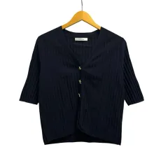 ドゥクラッセ DoCLASSE カーディガン 半袖 Vネック 無地 12790-490 M 紺 ネイビー ゴールド