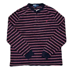 90s Polo by Ralph Lauren ヘンリーネック ロングTシャツ ボーダー柄 黒×赤 Lサイズ No.EA20