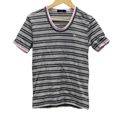 Burberry Black Label(バーバリーブラックレーベル) 半袖Tシャツ サイズ2 M メンズ - 白×ダークグレー×ライトピンク ボーダー