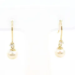K18YG　ピアス　pierced earrings　イミテーションパール　ジルコニア　総重量約0.7g