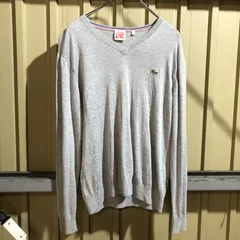 1342 LACOSTE LIVE セーター グレー size4 M相当 ラコステライブ ニット コットン ワンポイント 刺繍ロゴ 古着卸 アメリカ仕入