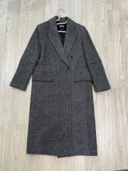 ZARA ヘリンボーン ロング コート グレー M