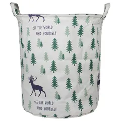 新品 DUOFIRE ランドリーバスケット 洗濯かご ランドリー バスケット 折り畳み 綿麻生地 大容量 雑貨収納ボックス 折り畳み式収納ボックス 取って付き 丸型 シンプルでおしゃれ収納袋 (35cm*45cm クリスマスツリー・トナカイ)