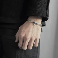 y2k クロス 十字架 シルバー ブレスレット チェーン 2連大ぶりモチーフ ユニセックス レディース メンズ 韓国アクセ