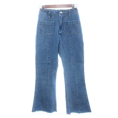 エムズエキサイト ems excite デニムパンツ ジーンズ フレア ワーク カットオフ ダメージ加工 F 青 ブルー /AU