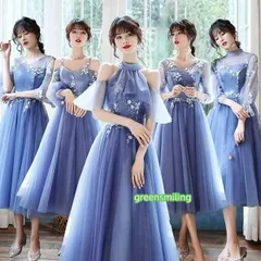 ブライズメイド ドレス ミモレ丈 結婚式 体型カバー 半袖 フリル