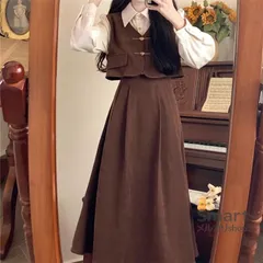 ワンピース レディース コーデュロイ 切り替え フェイクレイヤード 大きいサイズ 秋冬 ロング丈 M251230-6