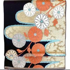 正絹　全通袋帯【霞文様】 5200］袋帯 草花エ霞文様 金銀彩 六通 正絹 着物 フォーマル 黒 - メルカリ