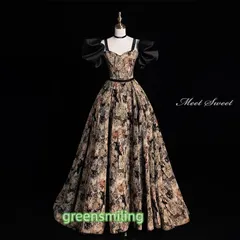 カラードレス ロングドレス 花柄 袖付き 黒 Aラインドレス 結婚式 二次会 発表会 演奏会 ウェディングドレス ウエディングドレス