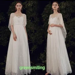 ウェディングドレス ウエディングドレス マタニティ可 エンパイアドレス 花嫁 二次会 結婚式 前撮り 披露宴 白 ショール レース