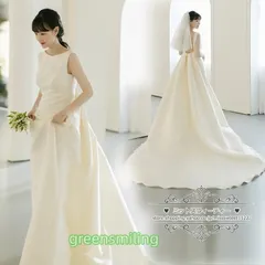 ウェディングドレス 二次会 結婚式 オフホワイト サテン Aライン バックレス 背中開き ブライダル ロングドレス 前撮り 挙式 花嫁