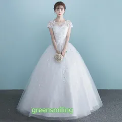 ウェディングドレス 半袖/5分袖 二次会 結婚式 披露宴 ブライダル ロングドレス レース 花嫁 ウエディングドレス プリンセスライン