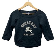 バーバリーブルーレーベル トレーナー サイズM レディース美品  - ダークネイビー×白 七分袖/ロゴプリント/ショート丈