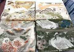 【丸帯】全通柄　4枚セット　アンティーク帯　　正絹　刺繍　リメイク　手芸