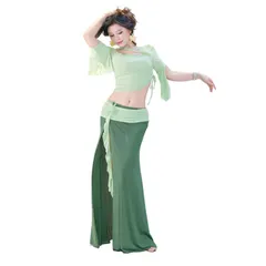 ベリーダンス ロングスカート セットアップ 練習 舞台 兼用 初心者 向け トップス きれいめ レディース ライトグリーン