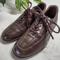 【良品】Bon Step/ボン ステップ/大塚製靴/タウンウォーキングシューズ/コンフォートシューズ/レザー/サイドジップ/ダークブラウン/金/ゴールド/23.5cm