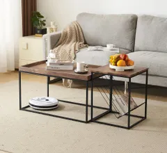 センターテーブル 2点セット ソファテーブル【マガジンラック付き】スチール脚 分別使用 ローテーブル 木目調 収納付き スチールフレーム サイドテーブル テリビングテーブル コンパクト 頑丈 北欧 サイドテーブル 木目調 モダン 組み立て簡単 耐久性抜群