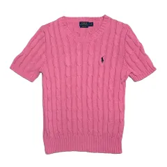 L POLO RALPH LAUREN レディース ピマコットン ピンク ケーブル 半袖ニット