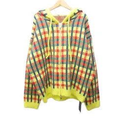 ROMWE タグ付 ニットパーカー フーディー チェック ジップアップ M イエロー 系 マルチカラー 1226