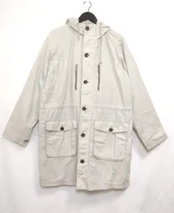 【217184】Eddie Bauer エディー・バウアー  コート　ノーカラー　フード付き　緑タグ　ナイロン100％　サイズM メンズ  ・ ホワイトグレー