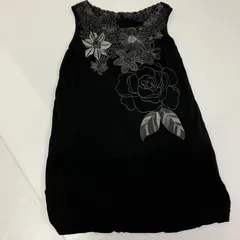 ◆ TOKUKO1erVOL トクコプルミエヴォル ワンピース ノースリーブワンピ―ス ワンピ トップス 花柄刺繍 レナウン ブラック サイズ9 レディース 古着 0.3kg