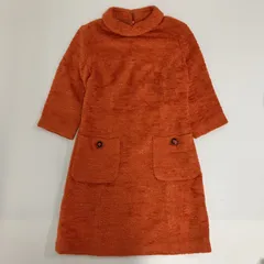 ◆ CLATHAS クレイサス ワンピース タイトワンピース 七分袖 トップス ひざ上丈 ロゴボタン 単色 無地 オレンジ系 サイズ38 レディース 古着 0.7kg