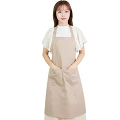 [Superbian] エプロン レディース メンズ 撥水加工 綿100% はっ水エプロン フロントポケット 無地 動きやすい 2つ ポケット付き 汚れにくい カフェエプロン 家庭用エプロン コットンエプロン 大人用 (ベージュ, 単品) 0