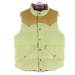 BEAMS ビームス リバーシブル チェック柄 ノースリーブ レザーヨーク ダウンベスト S ブラウン系 メンズ 古着