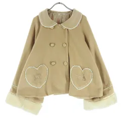 美品 Amavel アマベル 刺繍 長袖 バックフリル ピーコート F ベージュ ショート丈 レディース 古着